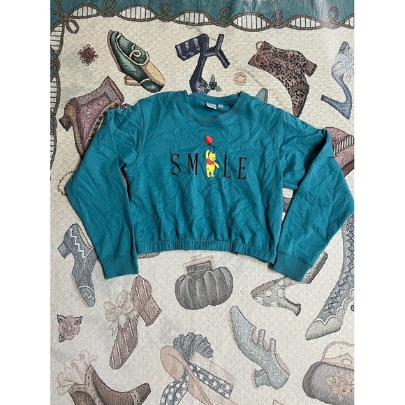 Disney Sweaters - Disney Winnie the Pooh Smile Women's Cropped Crewneck Sweater Size Large